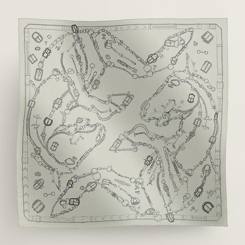 Les Chevaux Dechaines embroidered scarf 140 - Grey | Hermès USA